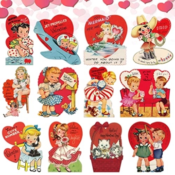 72 Pcs Vintage Valentines Day Cutouts - Retro Heart Decorations for Love Holiday