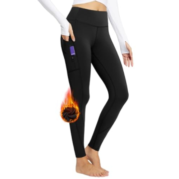 BALEAF Women's Fleece Lined Leggings with 5 Pockets, Thermal Warm Winter Tights High Waisted Thick Y...