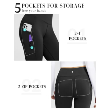 BALEAF Women's Fleece Lined Leggings with 5 Pockets, Thermal Warm Winter Tights High Waisted Thick Yoga Pants Cold Gear Black XS