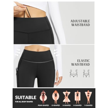 BALEAF Women's Fleece Lined Leggings with 5 Pockets, Thermal Warm Winter Tights High Waisted Thick Yoga Pants Cold Gear Black XS