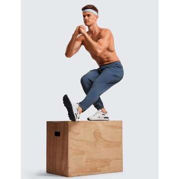 CRZ YOGA Athletic Joggers for Men - 29" Lightweight Running Training Pants with Zip Pockets and Ankle Zippers Electric Blue Large