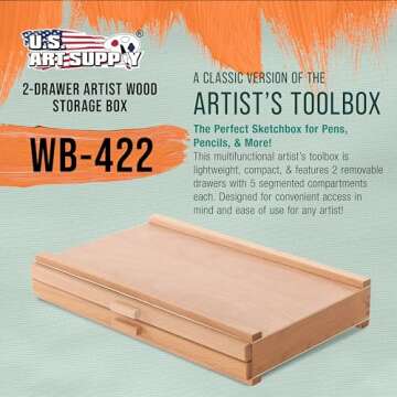 U.S. Art Supply 2-Drawer Artist Wood Pastel, Pen, Marker Storage Box - Elm Hardwood Construction, 5 ...