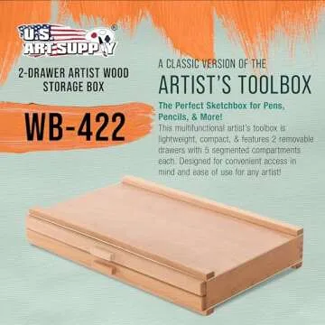 U.S. Art Supply 2-Drawer Artist Wood Pastel, Pen, Marker Storage Box - Elm Hardwood Construction, 5 ...