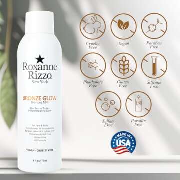 Bronze Glow By Roxanne Rizzo - Celebrity Choice Bronzer - Refreshing Hydrating Bronzing Mist - Face & Body Bronzer - Use as a setting spray or wear alone - Blends into all skin tones