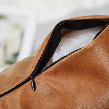 SEEKSEE Faux Leather Lumbar Pillow Cover 12x20 inch, Modern Country Style Decorative Lumbar Pillow for Bedroom Living Room Sofa Brown Accent Pillows.