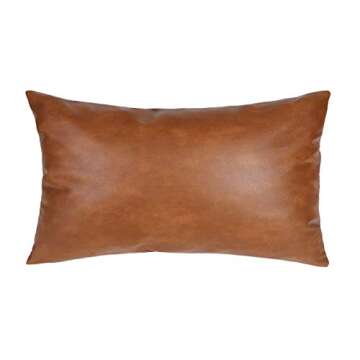 SEEKSEE Faux Leather Lumbar Pillow Cover 12x20 inch, Modern Country Style Decorative Lumbar Pillow for Bedroom Living Room Sofa Brown Accent Pillows.
