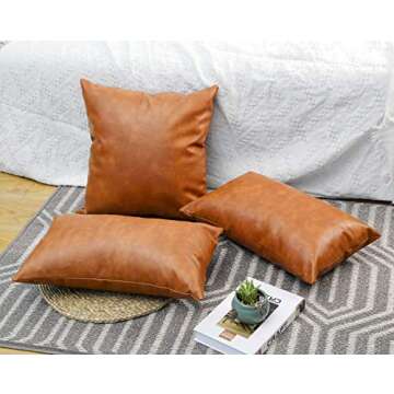 SEEKSEE Faux Leather Lumbar Pillow Cover 12x20 inch, Modern Country Style Decorative Lumbar Pillow for Bedroom Living Room Sofa Brown Accent Pillows.