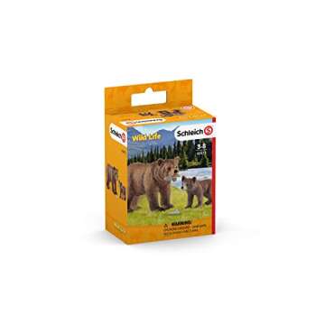 Schleich Wild Life, 4-Piece Playset, Animal Toys for Kids Ages 3-8, Grizzly Bear Mother with Cub and Fish