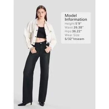 SEVEGO Women's 32"/34"/36" Tall Straight Leg Jeans Mid Waisted Stretchy Loose Denim Pants Casual Baggy Jean Trousers 36'', Black, M