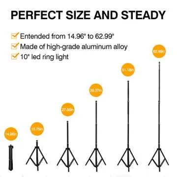 Gugusure Ring Light, 10" Led Ring Light with Tripod Stand & Phone Holder for Live Stream/Make Up/YouTube, Selfie Ring Light with 3 Light Modes and 10 Brightness Level, Compatible with iPhone/Android