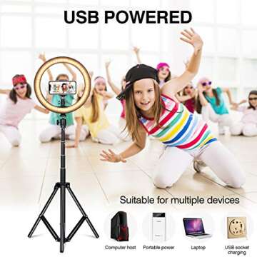 Gugusure Ring Light, 10" Led Ring Light with Tripod Stand & Phone Holder for Live Stream/Make Up/YouTube, Selfie Ring Light with 3 Light Modes and 10 Brightness Level, Compatible with iPhone/Android