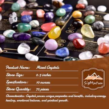 SigMntun Polished Multicolor Healing Crystal Stone Set, 72 Pcs, 0.5" Handpicked Tumbled Stones for H...