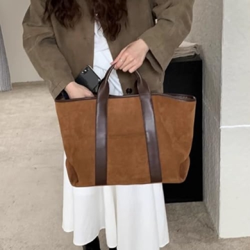 Suede Tote Bag for Women Slouchy Work Bag Large Capacity Top Handle Bag Faux Suede Bag Shoulder Hobo Bag Handbag