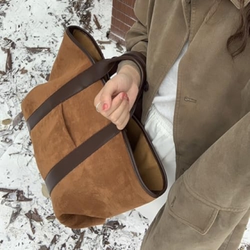 Suede Tote Bag for Women Slouchy Work Bag Large Capacity Top Handle Bag Faux Suede Bag Shoulder Hobo Bag Handbag