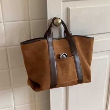 Suede Tote Bag for Women Slouchy Work Bag Large Capacity Top Handle Bag Faux Suede Bag Shoulder Hobo Bag Handbag