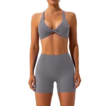 ABOCIW Women's Workout Sets Sexy Twist Front Sports Bra and High Waist Booty Shorts