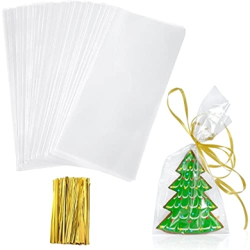 Yotelab 100 Pcs Cellophane Treat Bags with Twist Ties