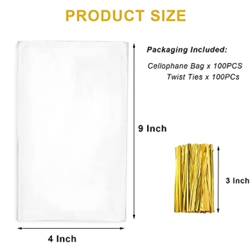 Yotelab 100 Pcs Cellophane Treat Bags with Twist Ties
