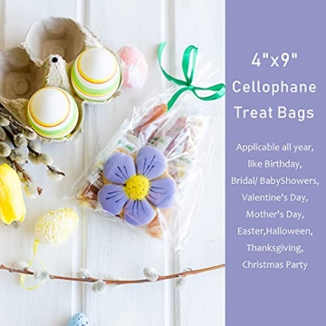 Yotelab 100 Pcs Cellophane Treat Bags with Twist Ties