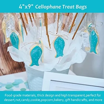 Yotelab 100 Pcs Cellophane Treat Bags with Twist Ties