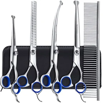 Gimars Professional 6 in 1 Dog Grooming Scissors Set - Titanium Coated Heavy Duty Tools