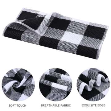 Mordimy 100% Cotton Waffle Weave Kitchen Towels, 13 x 28 Inches, Super Soft and Absorbent Buffalo Check Dish Towels for Drying Dishes, 4-Pack, Black & White