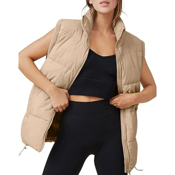 AUTOMET Puffer Vest Women Sleeveless Zip Up Outerwear Warm Puffer Lightweight Down with Pocket Fall ...