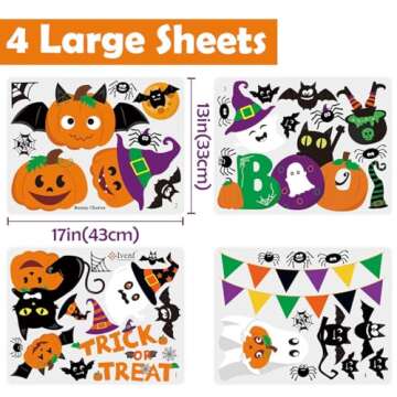 Ivenf Halloween Decorations Indoor Window Clings Decor, Large Cute Pumpkin Ghost Black Cat Bat Trick...