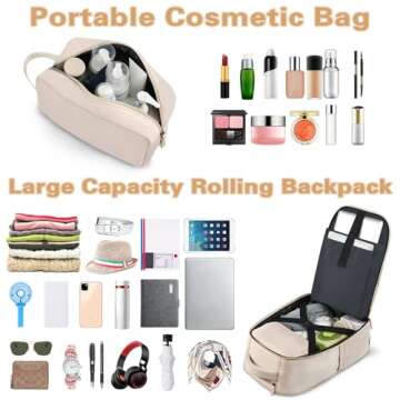 ZOMFELT Rolling Backpack for Women, Travel Backpack with Wheels, 17 Inch Laptop Backpack with Toilet...