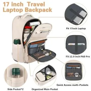 ZOMFELT Rolling Backpack for Women, Travel Backpack with Wheels, 17 Inch Laptop Backpack with Toiletry Bag, Carry on Luggage Wheeled Backpack for Travel Trip Business Beige