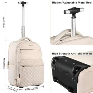 ZOMFELT Rolling Backpack for Women, Travel Backpack with Wheels, 17 Inch Laptop Backpack with Toiletry Bag, Carry on Luggage Wheeled Backpack for Travel Trip Business Beige