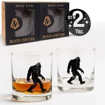 Black Lantern Nature Themed Whiskey Glass Set - 11oz Elegance