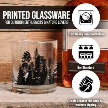 Black Lantern Nature Themed Whiskey Glass Set - 11oz Elegance