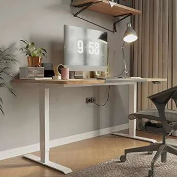 Monomi Electric Height Adjustable Standing Desk, 55 x 28 inches Stand up Desk, Sit Stand Home Office Table (Light Rusticbrown/White Frame)