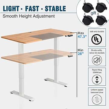 Monomi Electric Height Adjustable Standing Desk, 55 x 28 inches Stand up Desk, Sit Stand Home Office Table (Light Rusticbrown/White Frame)