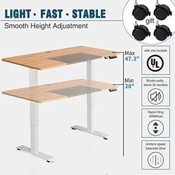 Monomi Electric Height Adjustable Standing Desk, 55 x 28 inches Stand up Desk, Sit Stand Home Office Table (Light Rusticbrown/White Frame)