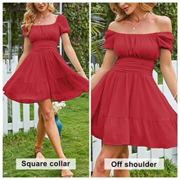 EXLURA Women's 2024 Summer Short Puff Sleeve Dress