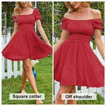 EXLURA Women's 2024 Summer Short Puff Sleeve Dress