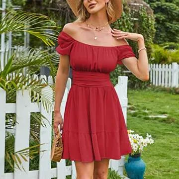 EXLURA Women's 2024 Summer Short Puff Sleeve Dress