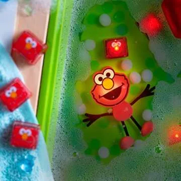 Glo Pals x Sesame Street Water-Activated Bath Toy with 6 Reusable Light-Up Cubes for Sensory Play (Elmo, Cubes with Character)