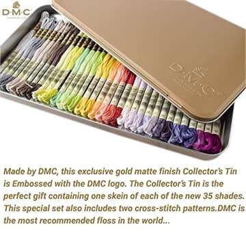 DMC Embroidery Floss Pack,35 Colors Assortment with Collector Tin,DMC Embroidery Thread Kit Bundle w...