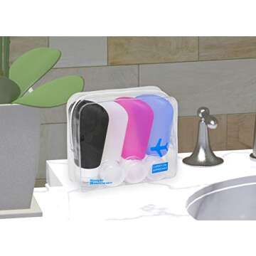 SimpleHouseware 7 Set Travel Containers with Toiletry Bag, 4PK 3oz Leakproof Silicone Bottles & 3 Containers