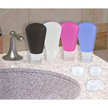 SimpleHouseware 7 Set Travel Containers with Toiletry Bag, 4PK 3oz Leakproof Silicone Bottles & 3 Containers