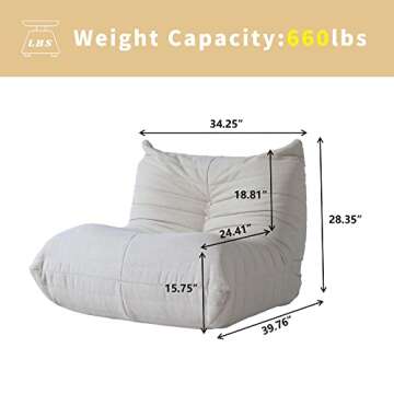 JACH 34in Comfy Lazy Floor Sofa Couch, Teddy Velvet Mohair Fireside Corner Bean Bag for Adults, Soft...