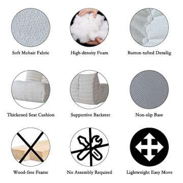 JACH 34in Comfy Lazy Floor Sofa Couch, Teddy Velvet Mohair Fireside Corner Bean Bag for Adults, Soft Lounge Foam-Filled Accent Single Chair for Living Room Bedroom Office Salon, Beige