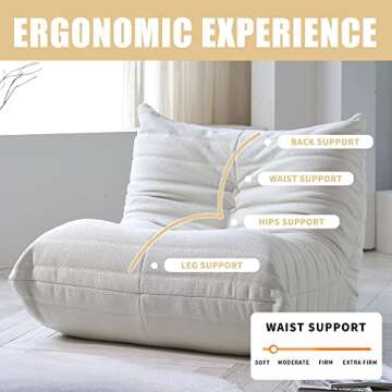 JACH 34in Comfy Lazy Floor Sofa Couch, Teddy Velvet Mohair Fireside Corner Bean Bag for Adults, Soft Lounge Foam-Filled Accent Single Chair for Living Room Bedroom Office Salon, Beige