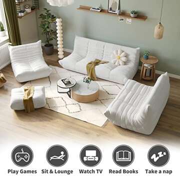 JACH 34in Comfy Lazy Floor Sofa Couch, Teddy Velvet Mohair Fireside Corner Bean Bag for Adults, Soft Lounge Foam-Filled Accent Single Chair for Living Room Bedroom Office Salon, Beige