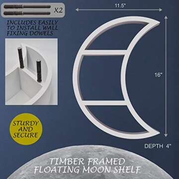 Crescent Moon Shelf - Floating Wooden Shelves - Crescent Shaped Wall Hanging Moon Child Decor, Display for Bedroom, Nursery & Living Room- Ideal for Small Plants, Books & Toys by Glenbarn