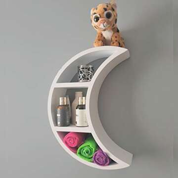 Crescent Moon Shelf - Floating Wooden Shelves - Crescent Shaped Wall Hanging Moon Child Decor, Display for Bedroom, Nursery & Living Room- Ideal for Small Plants, Books & Toys by Glenbarn