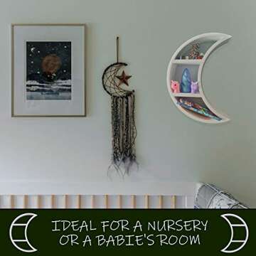 Crescent Moon Shelf - Floating Wooden Shelves - Crescent Shaped Wall Hanging Moon Child Decor, Display for Bedroom, Nursery & Living Room- Ideal for Small Plants, Books & Toys by Glenbarn